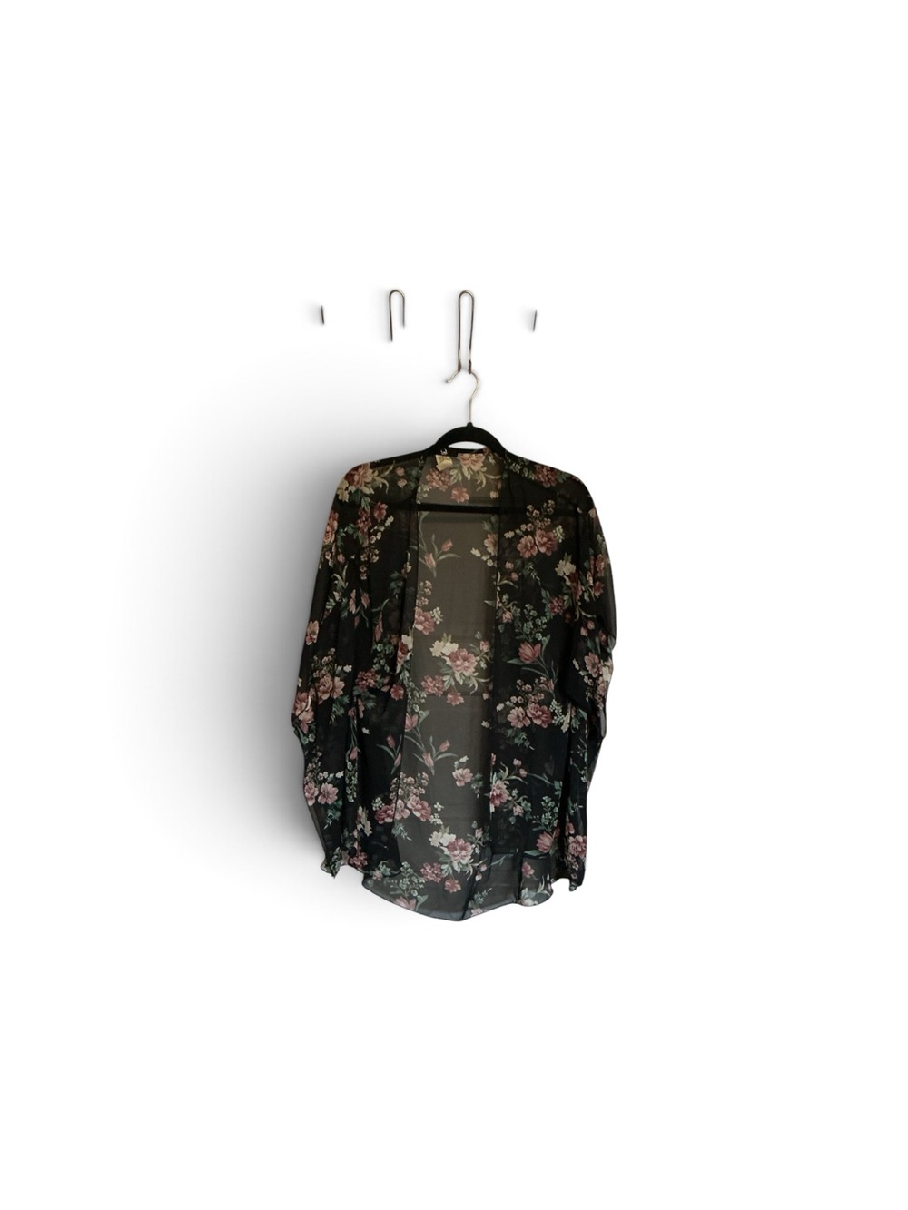 Sheer Black Floral Kimono Tunic - Lightweight Layering
